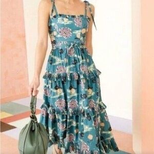 Early Spring Sale!  Ulla Johnson “Lune” Teal Whimsical Print Tiered Maxi NWOT 8
